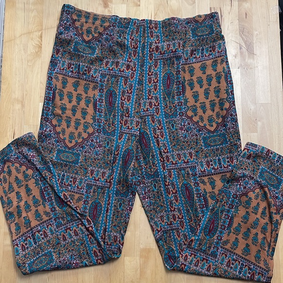 RAFFERTY 90’s FUN FESTIVAL PANTS WOMENS SIZE M BROWN GREEN PULL-ON POCKETS COMFY - Picture 9 of 9